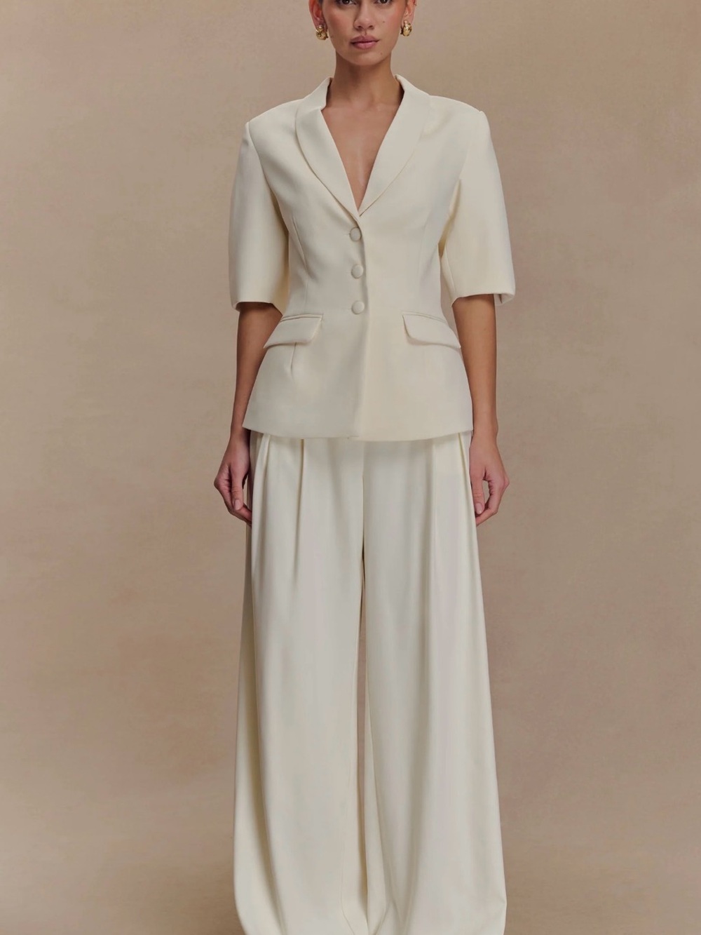 Opal puff sleeve suiting top - ivory